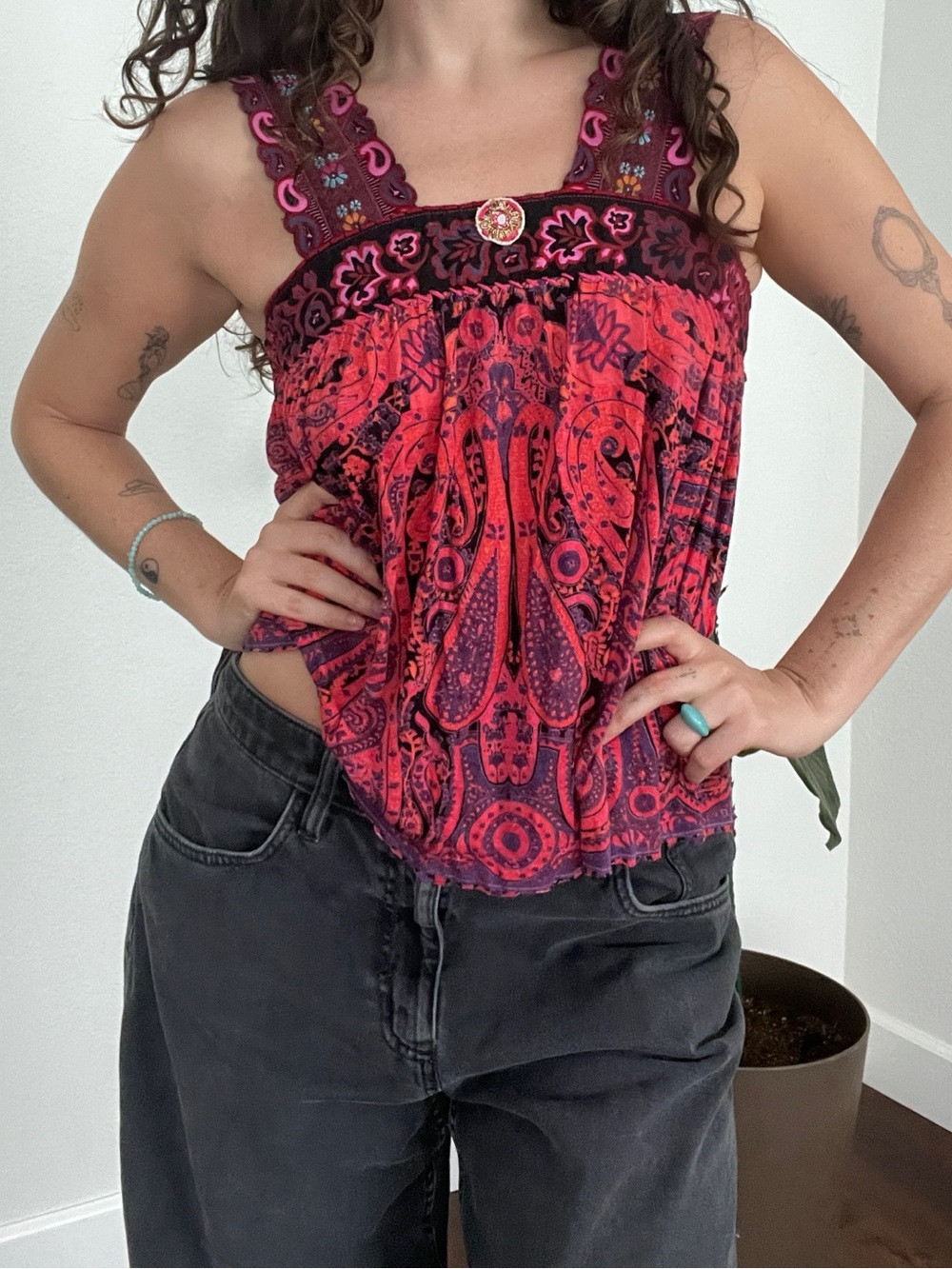 Free People Bohemian Paisley Smocked Tank Top